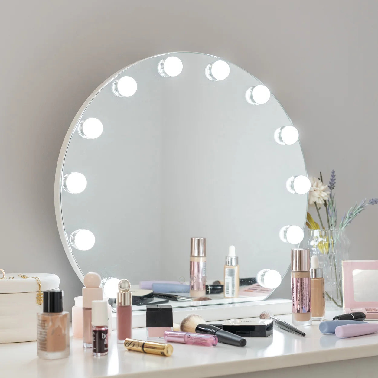 Flaminguuo mirror makeup light 12 lights LED dressing table makeup 3 modes light mirrors with light makeup mirror touch Control table makeup mirror Led Mirror Mirror medium makeup