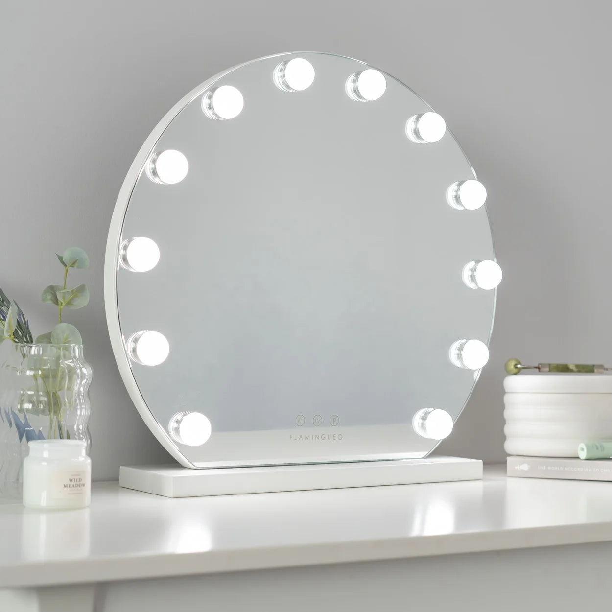 Flaminguuo mirror makeup light 12 lights LED dressing table makeup 3 modes light mirrors with light makeup mirror touch Control table makeup mirror Led Mirror Mirror medium makeup