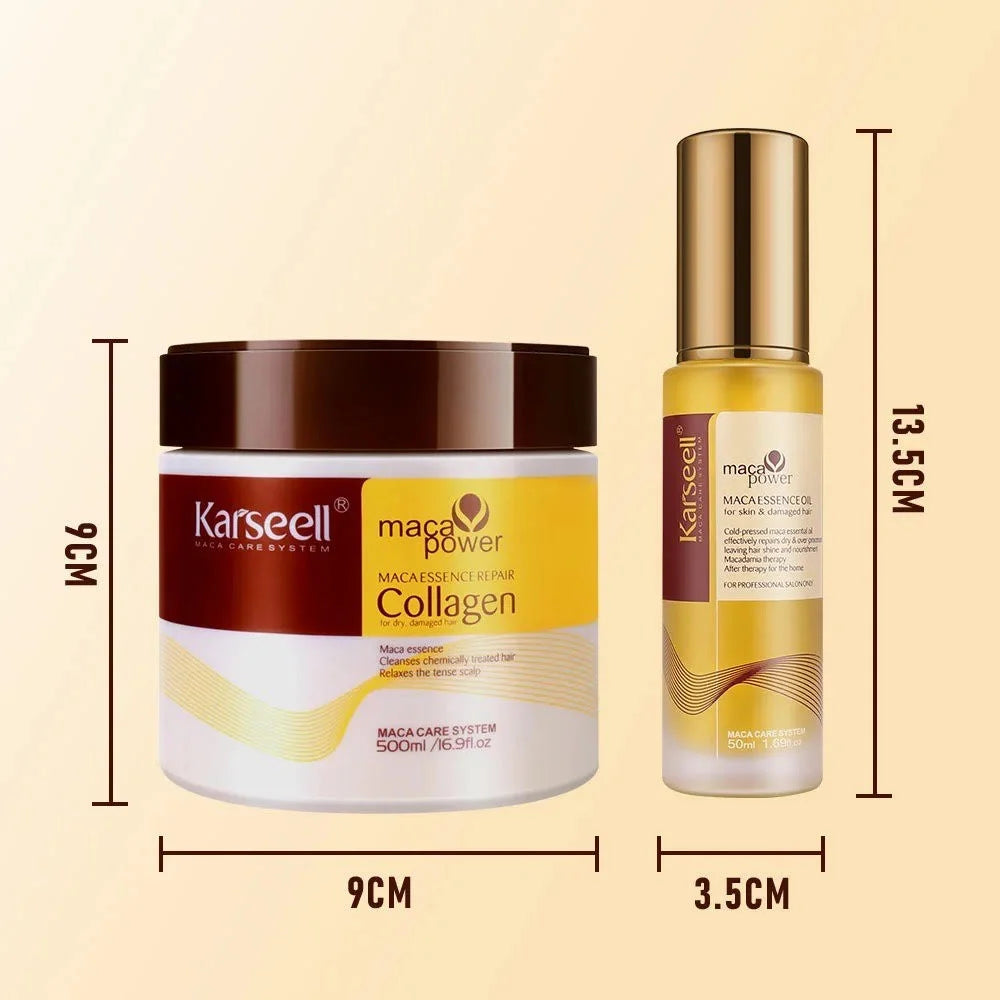 KARSEELL-500 ml hair mask Pack. + Argan oil for hair 50 ml. -Deep hydration-intense repairing treatment-collagen-all hair types.