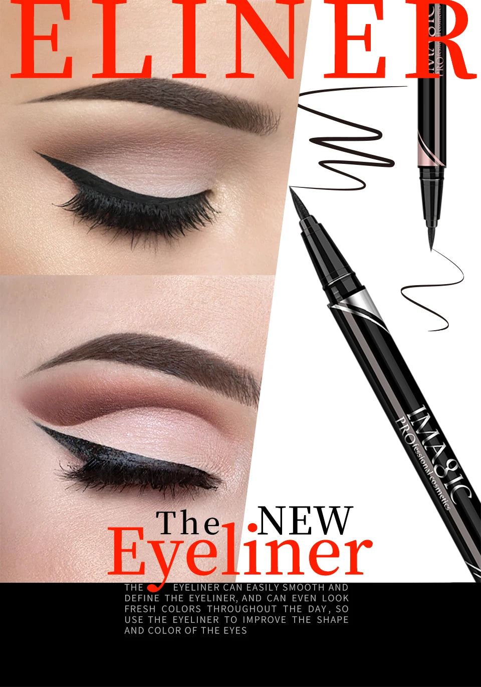 IMAGIC Waterproof Eyeliner Shine Eyeliner Matte Make Your Beauty Black Long Lasting Eyeliner Pen Makeup Cosmetic Tool