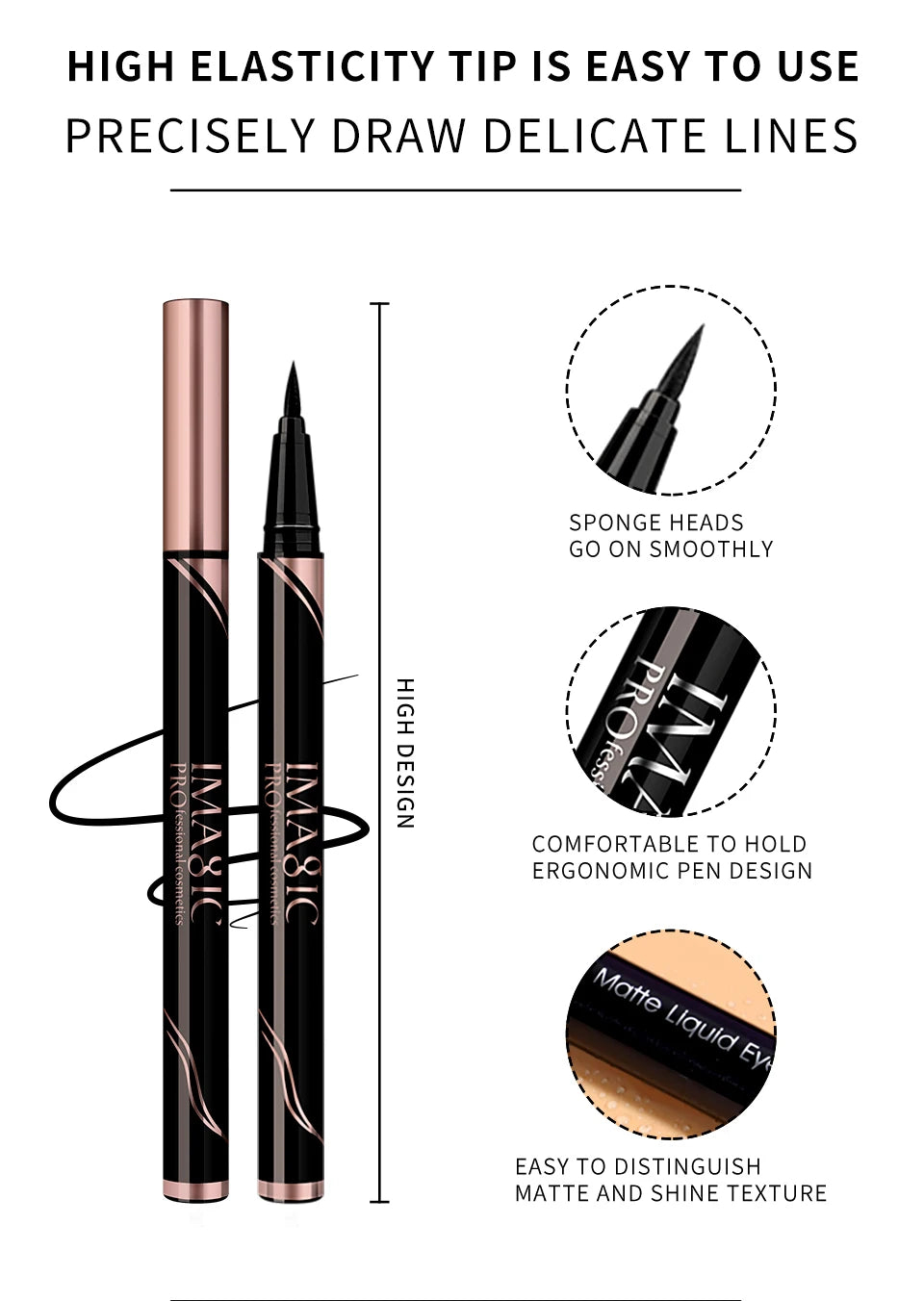 IMAGIC Waterproof Eyeliner Shine Eyeliner Matte Make Your Beauty Black Long Lasting Eyeliner Pen Makeup Cosmetic Tool