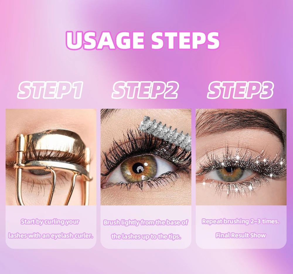 1 PC Diamond Mascara Shining Galaxy Sequins Sweat Proof Glitter Eyelashes Quick Dry Lasting Curling Thick Mascara Shimmer Makeup