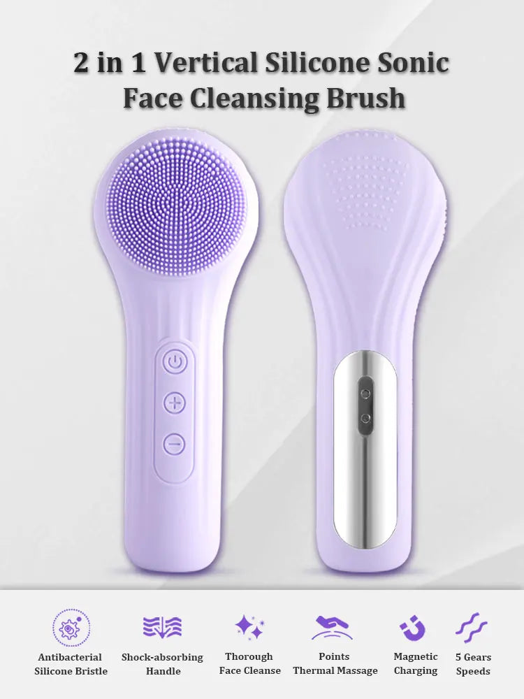 Sonic Waterproof Facial Cleansing Brush for Men & Women Rechargeable Exfoliating Electric Face Scrubber Cleanser Brush