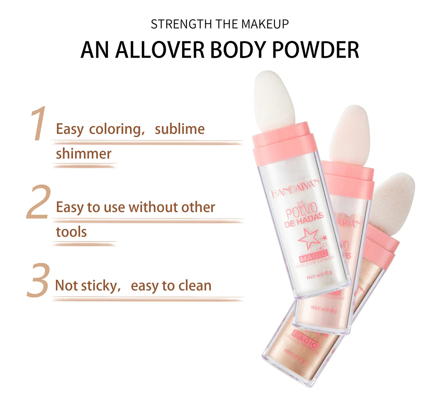 HANDAIYAN 3 Colors Glitter Powder Highlighter Makeup Body Brightens the Natural Face Blusher Fairy Highlight Patting Powder