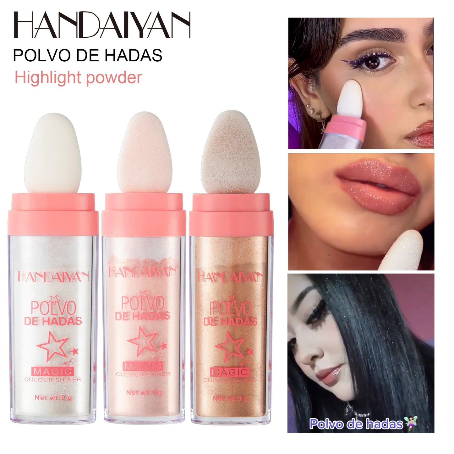 HANDAIYAN 3 Colors Glitter Powder Highlighter Makeup Body Brightens the Natural Face Blusher Fairy Highlight Patting Powder