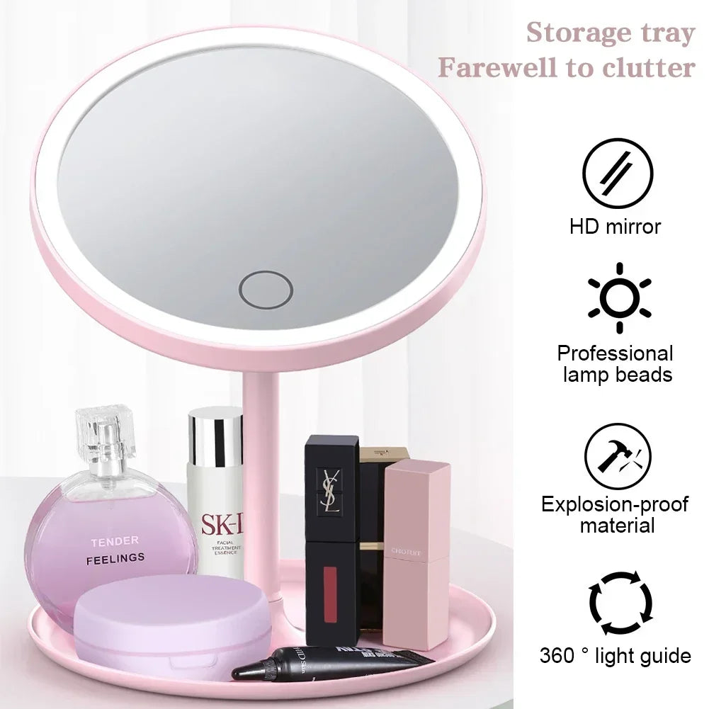 1PC Detachable 3 Modes Makeup Mirror With Light LED Daylight Vanity Mirror Storage Base Mirror With Light Gift USB Rechargable