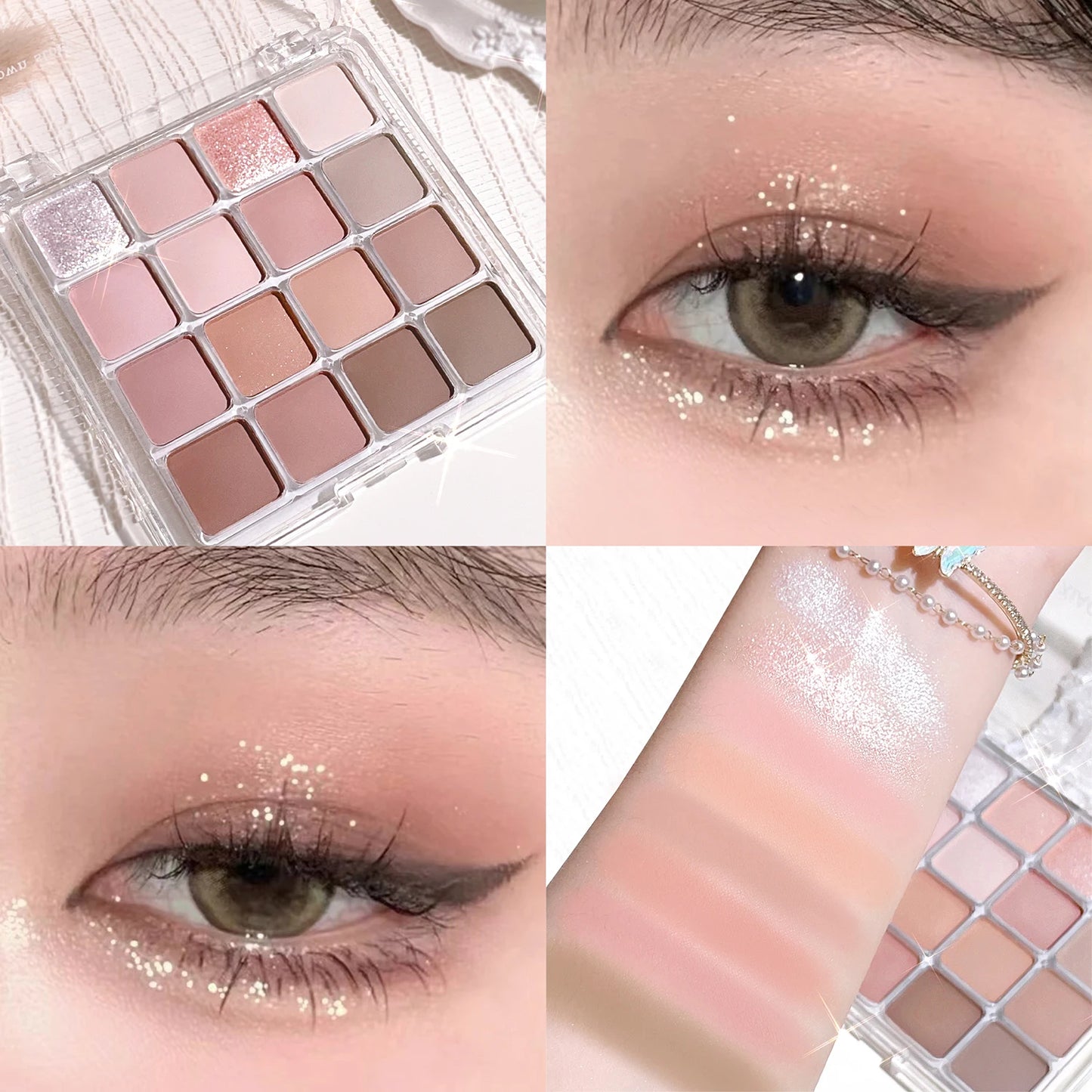 16-Color Eyeshadow Palette - Korean Style, Matte & Shimmer Finishes with Pink, Brown, Nude Tones - Long-Lasting, Fine Texture fo