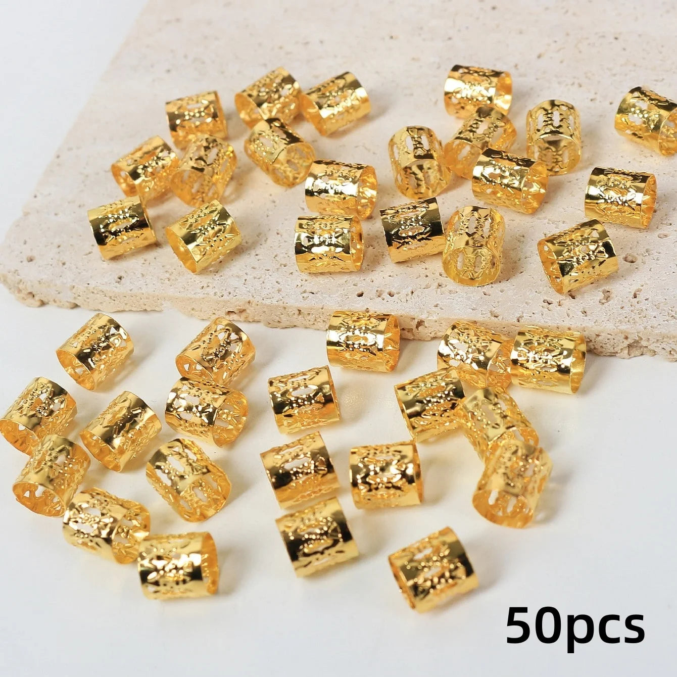 50pcs Metal Hollow Out Hair Ring Accessories,Beads Hair Braid Rings Clips Dread Locks Hair Braiding Metal Cuffs Decoration