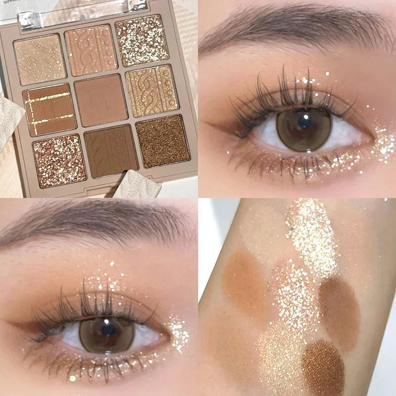 9-Grid Eyeshadow Palette Glitter Pearlescent Matte Acrylic Transparent Eye Shadow Makeup Long Lasting Women Beauty Cosmetics 1PC