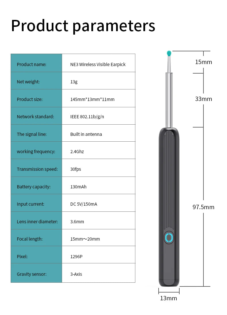 Smart Visual Ear Cleaner HD Ear Sticks Otoscope USB C Charging Endoscope Wax Removal Tool Earpick MIni Camera Health Care Set