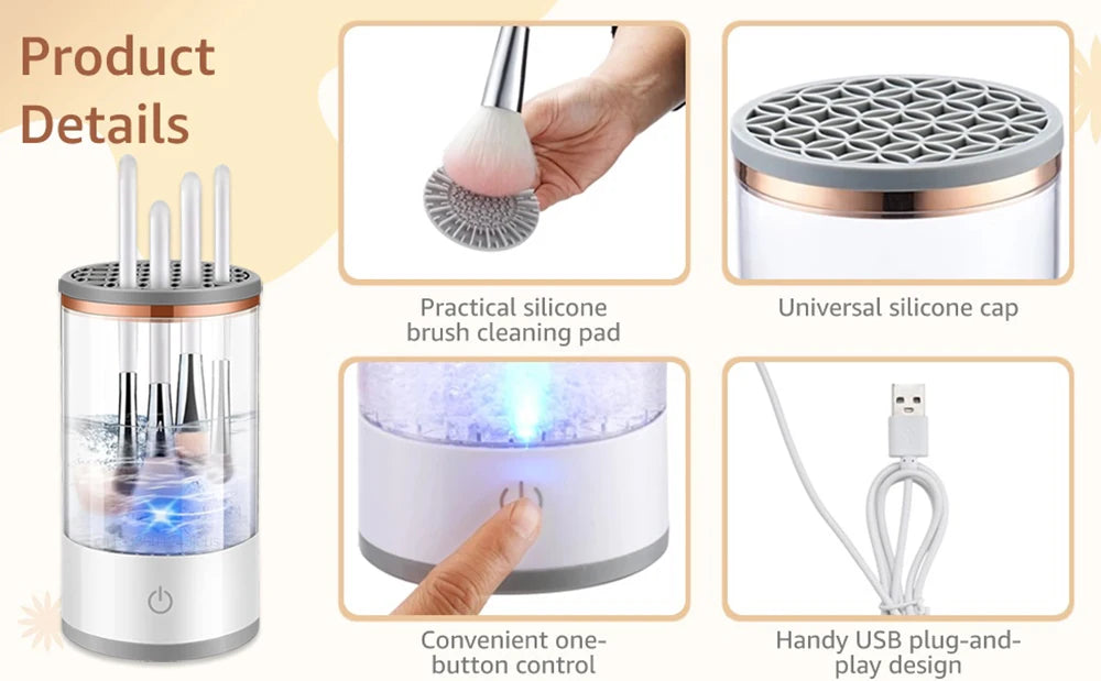 Makeup Brush Cleaner Electric Automatic Makeup Brush Cleanser Portable 3 In 1 Cosmetic Cleaner Electric Automatic Makeup Machine