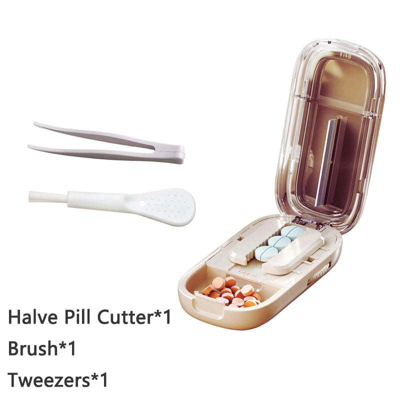 Pill Cutter With Invisible Storage Box Portable 2 In 1 Mini Drug Tablet Medicine Small Small Medicine Box Health Care Pills Case