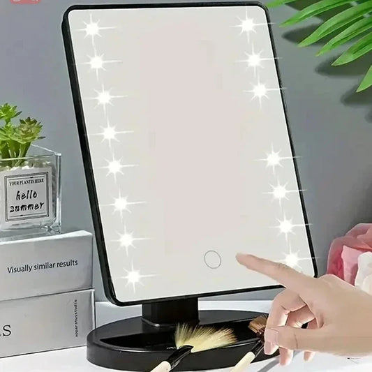 16 LED Makeup Mirror Table Type Single Side Portable Desktop Beauty Mirror Student Dormitory with Light Makeup Rotating Storage