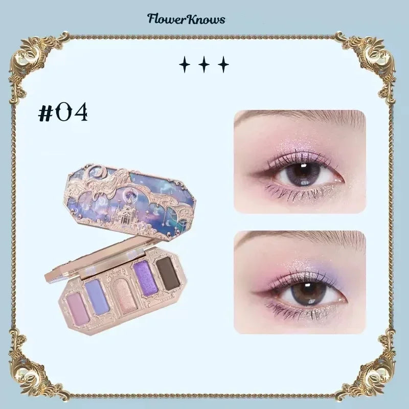 Flower Knows Swan Ballet Eyeshadow Palette Matte Fine Shimmer Pearl Face Palette 6 Colour Glitter Eye Shadow