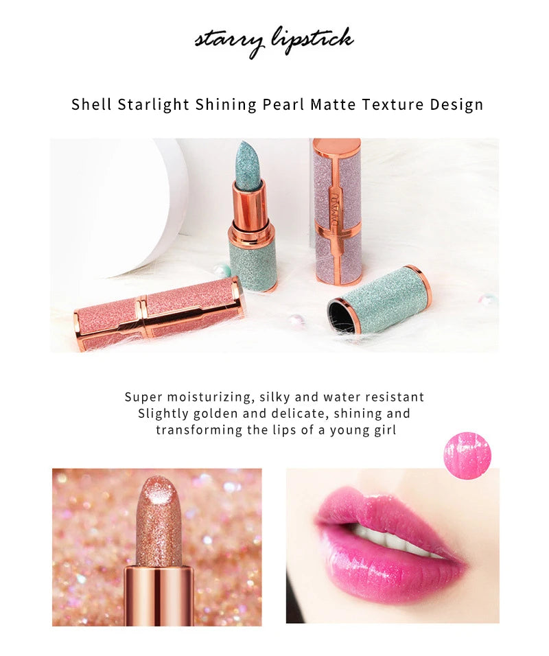 DAIMANPU Starry Sky Shining Jelly Lipstick Warm Color Change Cute Pink Girl Student Makeup Moisturizing and Moisturizing Lips