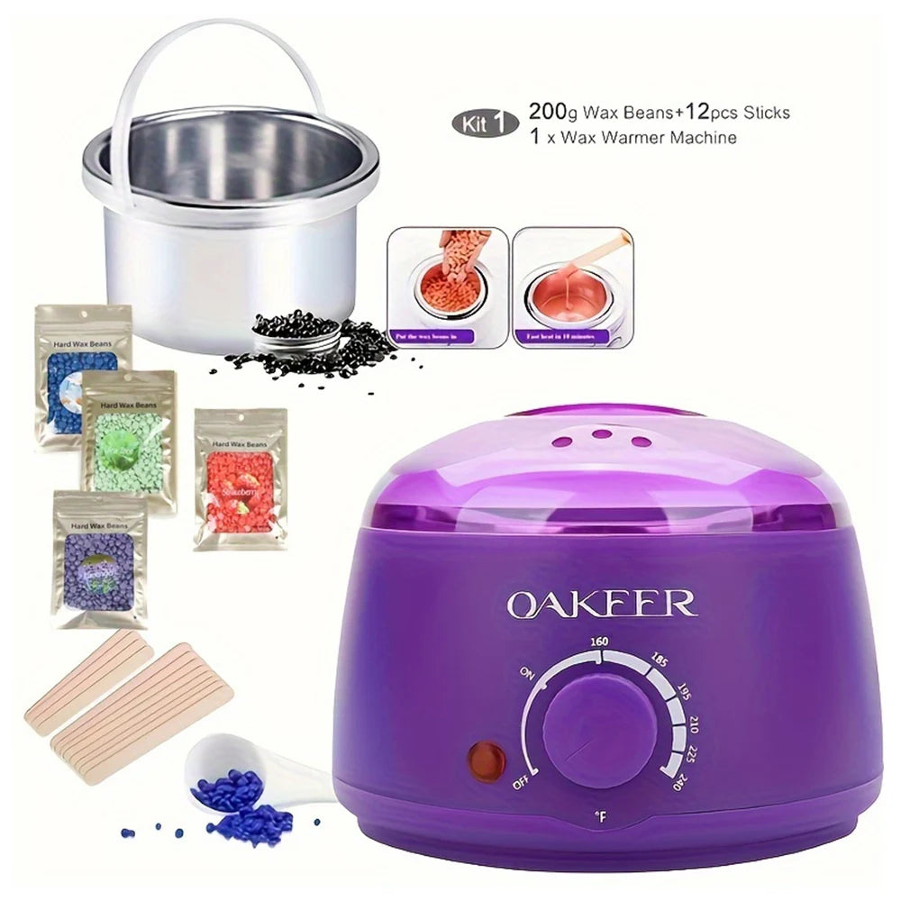 [EU Plug] 200ml Purple Wax Melting Machine + 200g Wax Beans Set, Wax Heating, Wax Hair Removal And Wax Therapy Machine