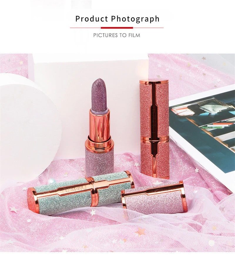 DAIMANPU Starry Sky Shining Jelly Lipstick Warm Color Change Cute Pink Girl Student Makeup Moisturizing and Moisturizing Lips