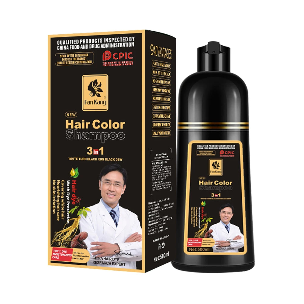 3 In 1 Instant Coloring Shampoo Natural Black Color for Men Women DIY Hair Dye Herbal Brown Coloring Care 500ml Hair Dye Shampoo