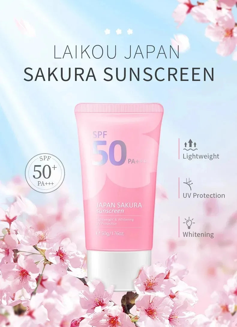 Laikou Sakura Moisturizer Sunscreen Cream Protector Facial Sun Block Spf50 Gel Isolation Lotion Face Suncream