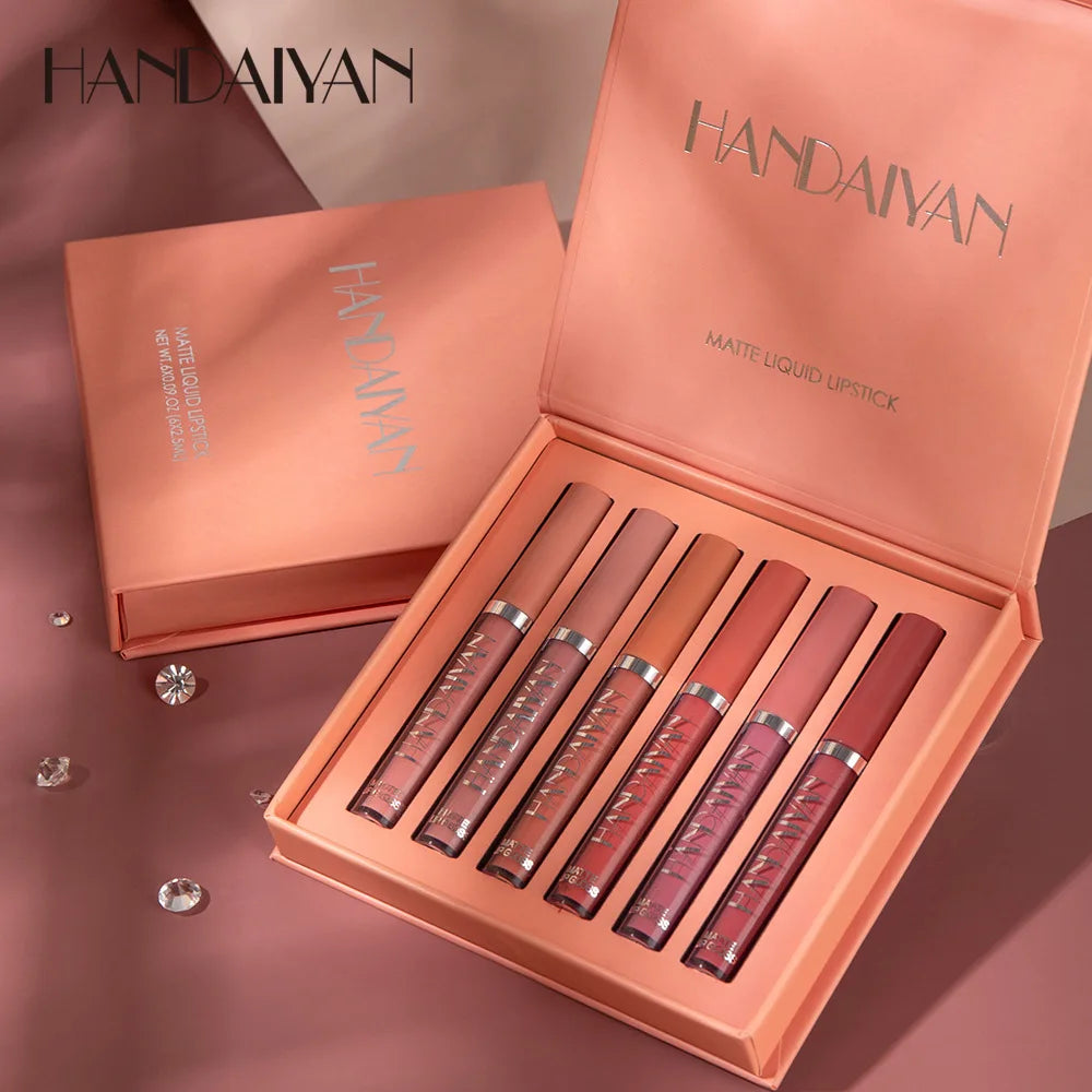 HANDAIYAN 6Pcs Liquid Velvet Matte Lip Gloss Red Lipstick Nude Makeup Women Long Lasting Waterproof Beauty Cosmetics