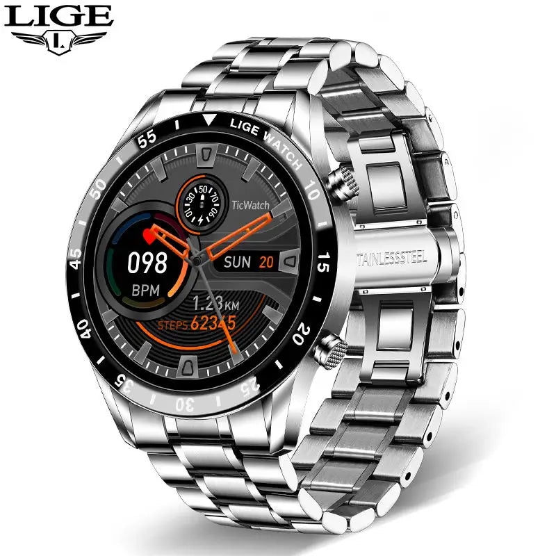 LIGE 2024 Smart Watch Men Full Circle Touch Screen Bluetooth Call Men Smartwatch Waterproof Sport Activity Fitness Watch+Box