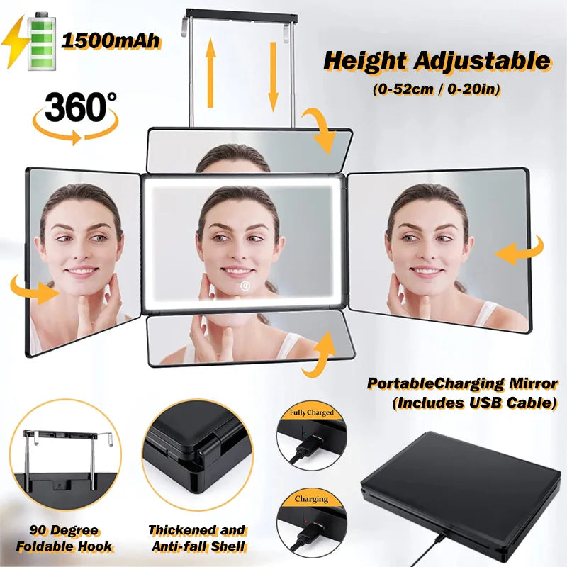 5 Way Mirror, Barber Mirror for Self Hair Cutting, 360° Mirror for Men Shaving, Makeup Mirror with Height Adjusta for Braiding