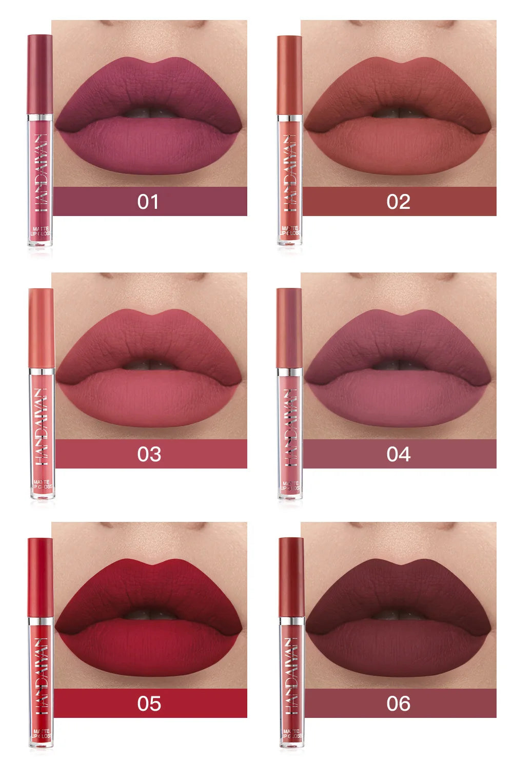 HANDAIYAN 6Pcs Liquid Velvet Matte Lip Gloss Red Lipstick Nude Makeup Women Long Lasting Waterproof Beauty Cosmetics