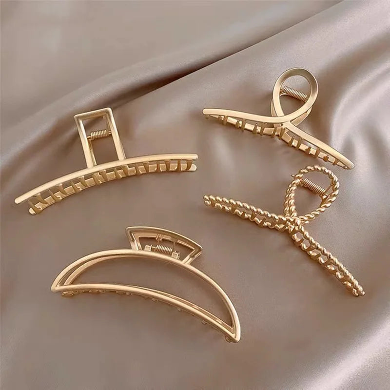 Fashion Metal Hair Claw For Women Gold Silver Color Cross Crab Hair Clip Korean Elegant Geometric Hairpin Girl Hair Accessories