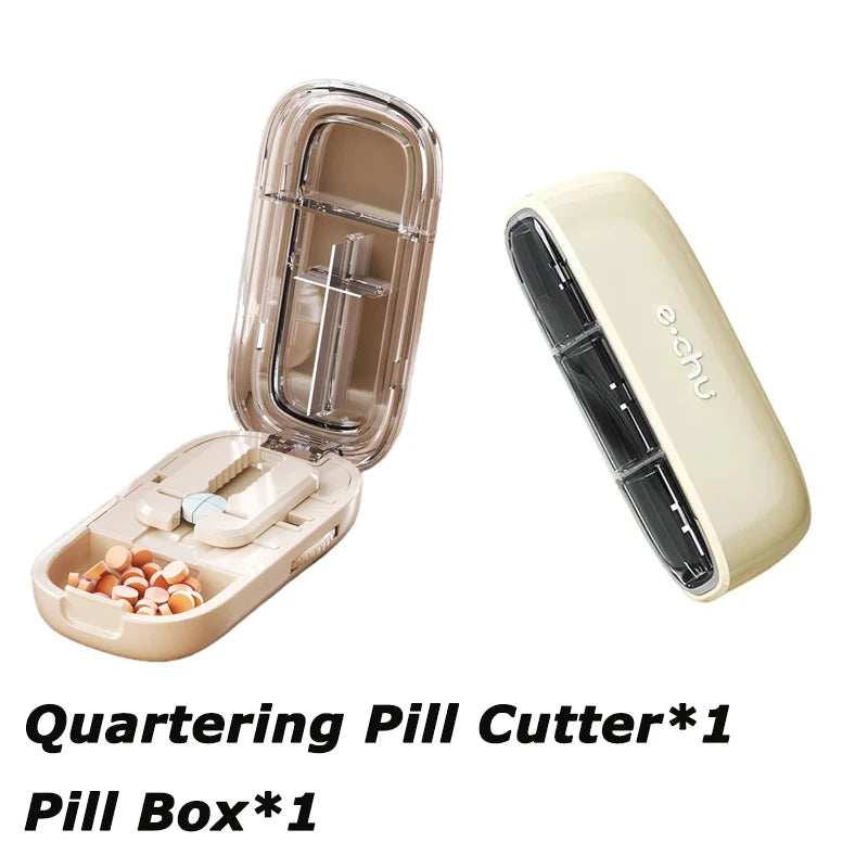 Pill Cutter With Invisible Storage Box Portable 2 In 1 Mini Drug Tablet Medicine Small Small Medicine Box Health Care Pills Case