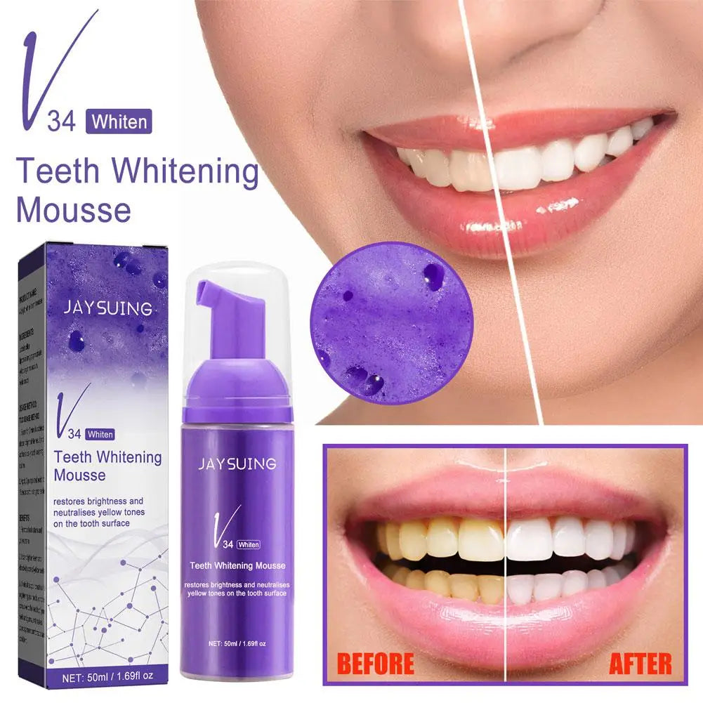 50ml V34 Mousse Toothpaste Removing Yellow Teeth Cleaning Tooth Stain Oral Fresh Tooth Care Product