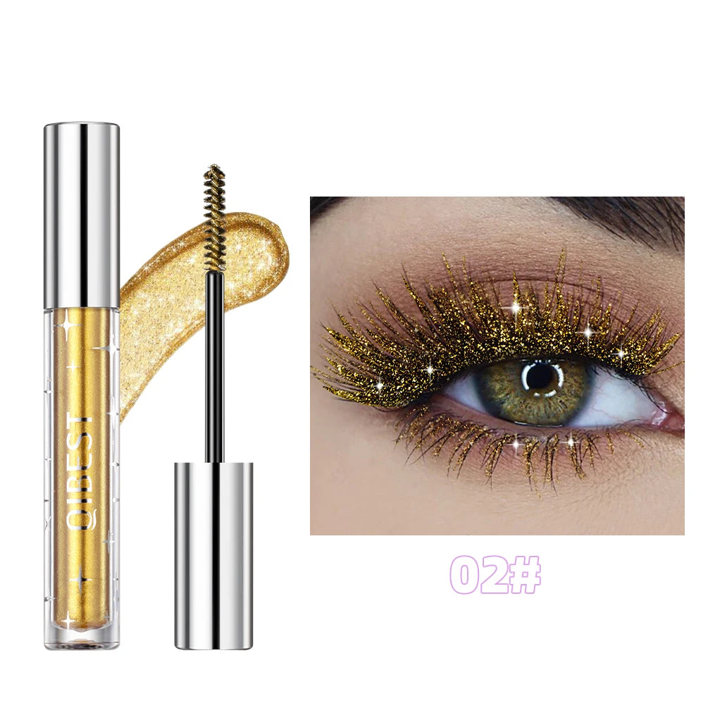 QIBEST Diamond Glitter Mascara Long Lasting Quick Dry Curling Extension Eyelashes Mascara Beauty Shiny Cosmetic For Women Makeup