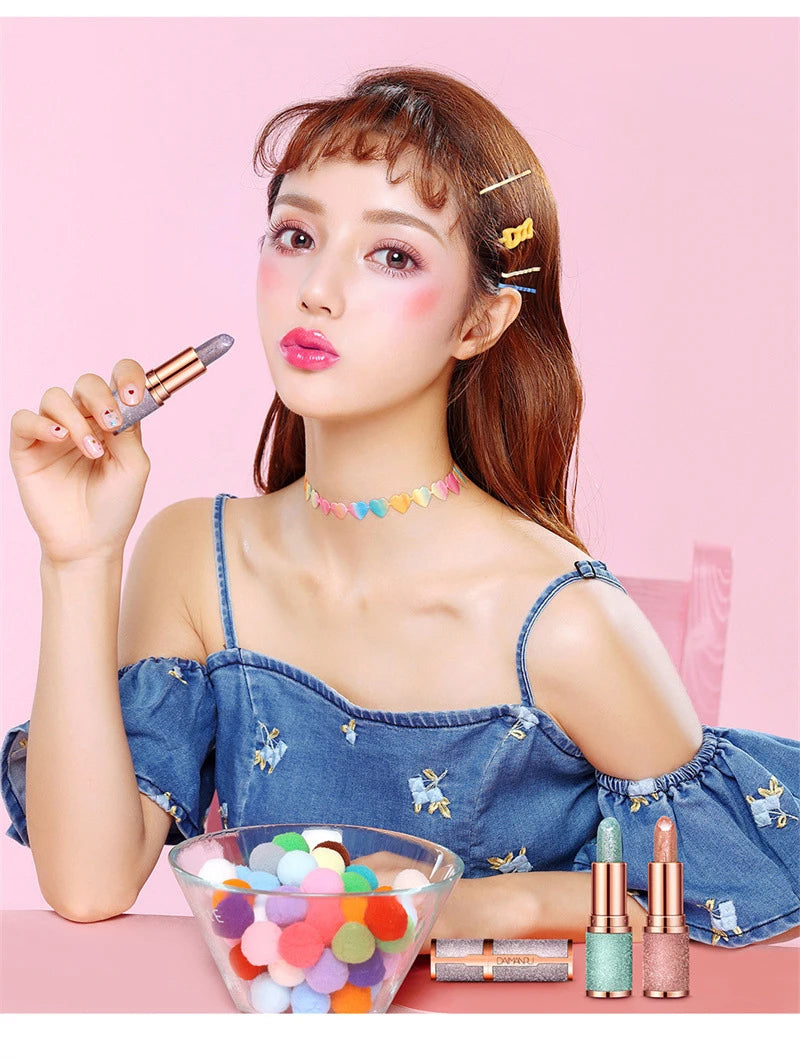 DAIMANPU Starry Sky Shining Jelly Lipstick Warm Color Change Cute Pink Girl Student Makeup Moisturizing and Moisturizing Lips