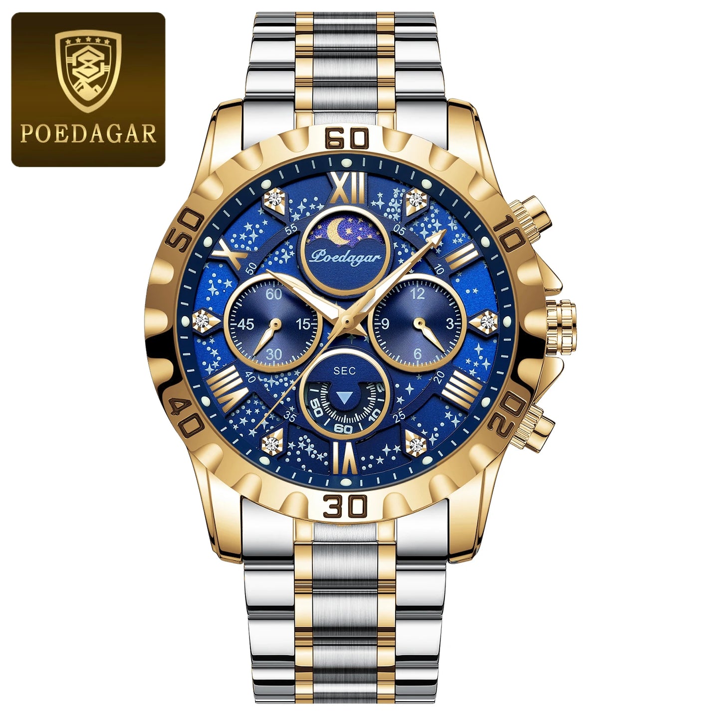 POEDAGAR Luxury Watch for Man Quartz Sports Men Watch Waterproof Luminous Stainless Steel Chronograph Men's Watches Clock Reloj