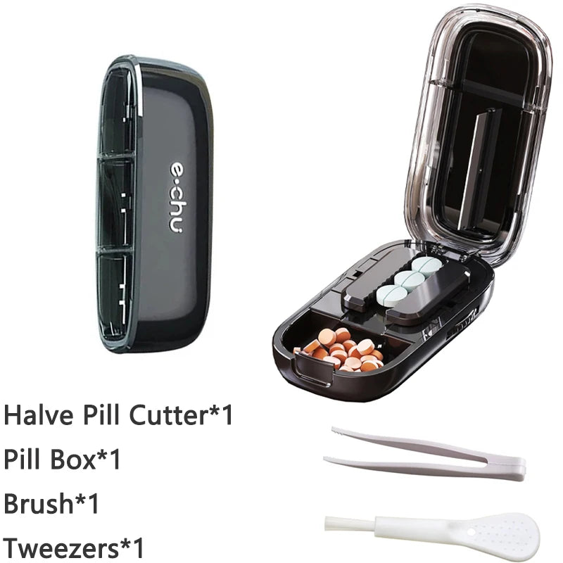 Pill Cutter With Invisible Storage Box Portable 2 In 1 Mini Drug Tablet Medicine Small Small Medicine Box Health Care Pills Case