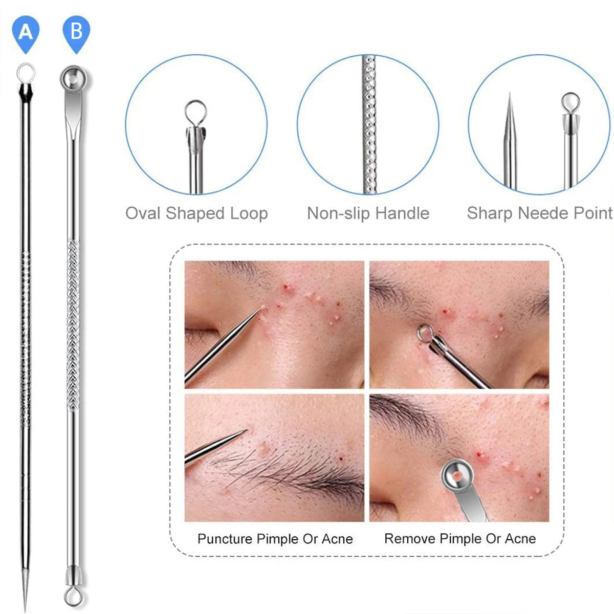 4PCS Acne Blackhead Comedone Black Spot Pimple Blemish Remover Skin Care Women Beauty Acne Treatment Pore Cleanser Needle Hook