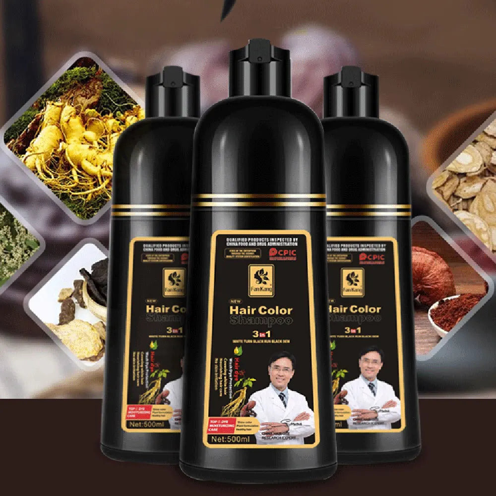 3 In 1 Instant Coloring Shampoo Natural Black Color for Men Women DIY Hair Dye Herbal Brown Coloring Care 500ml Hair Dye Shampoo