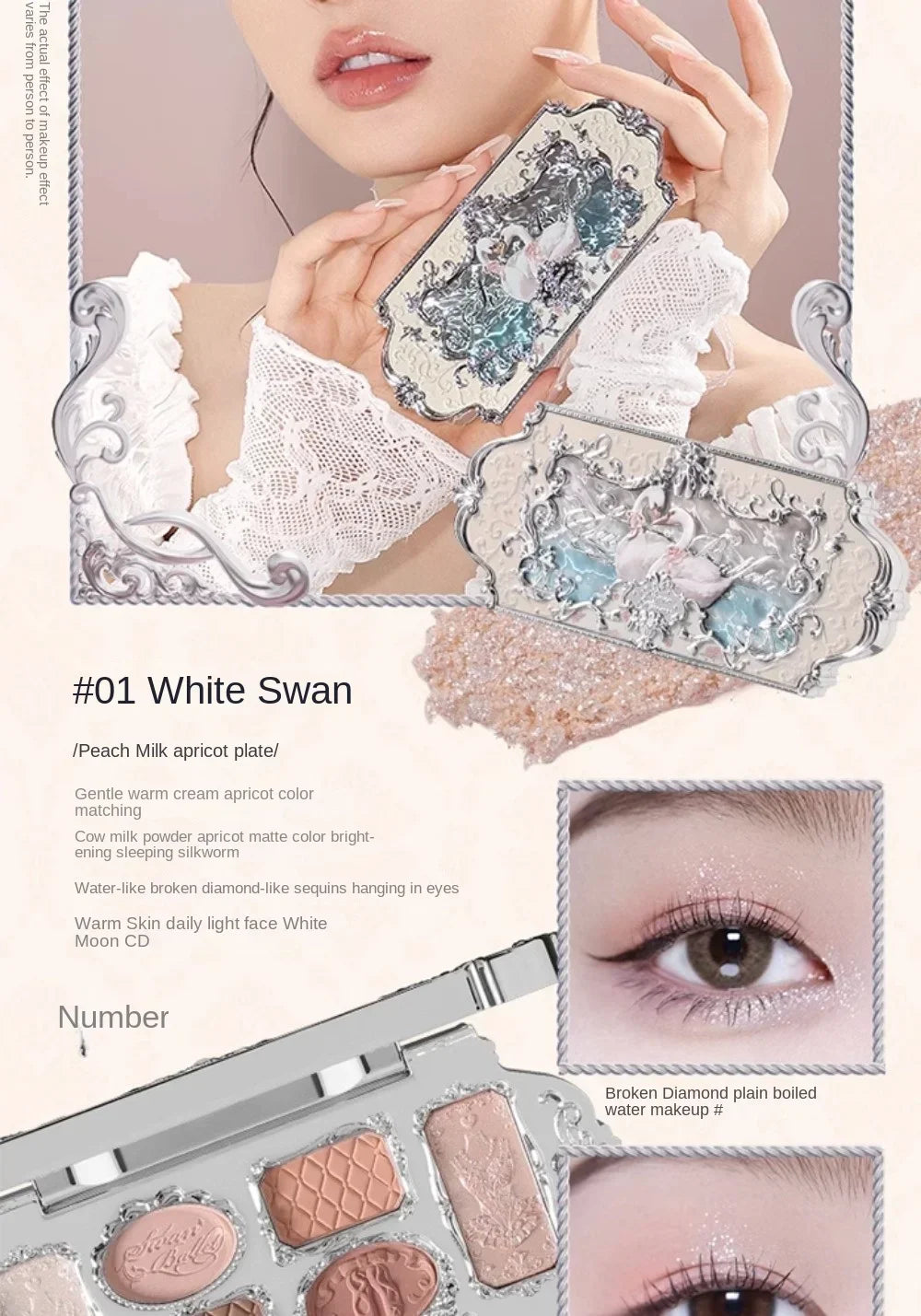 Flower Knows Swan Ballet Eyeshadow Palette Matte Fine Shimmer Pearl Face Palette 6 Colour Glitter Eye Shadow