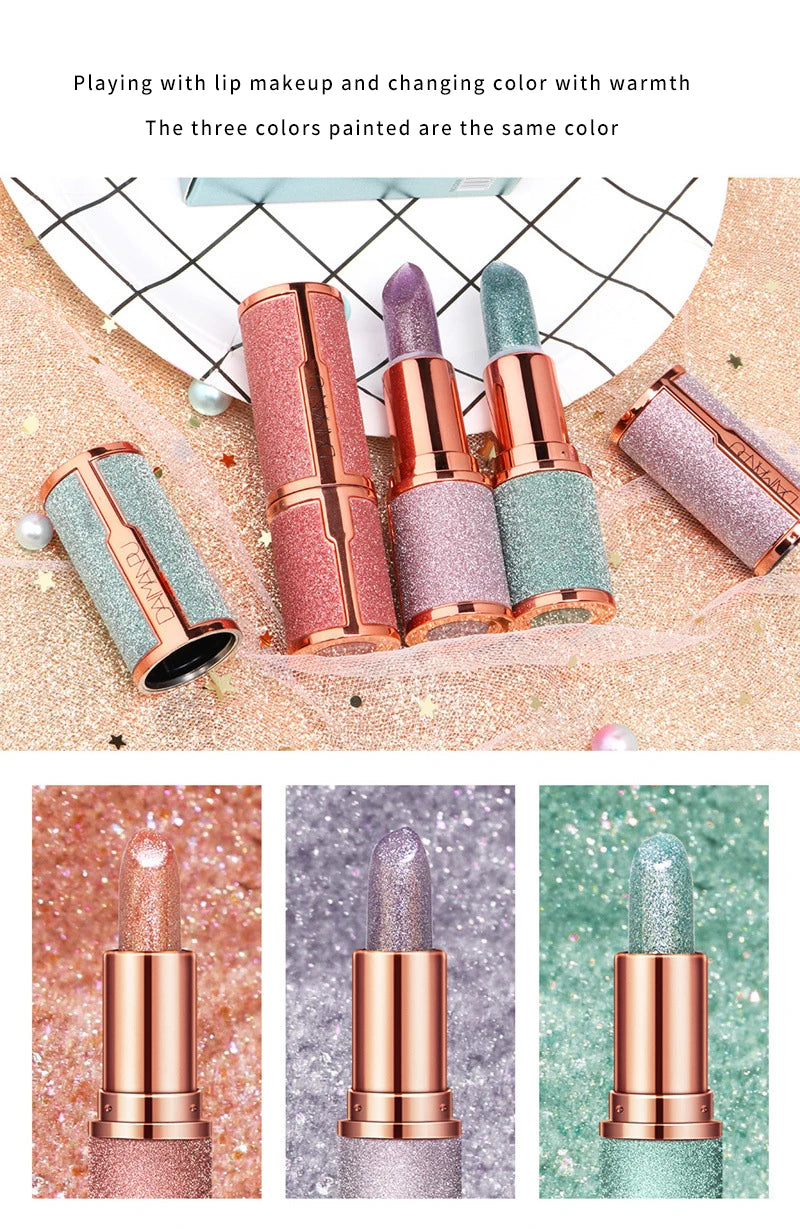 DAIMANPU Starry Sky Shining Jelly Lipstick Warm Color Change Cute Pink Girl Student Makeup Moisturizing and Moisturizing Lips