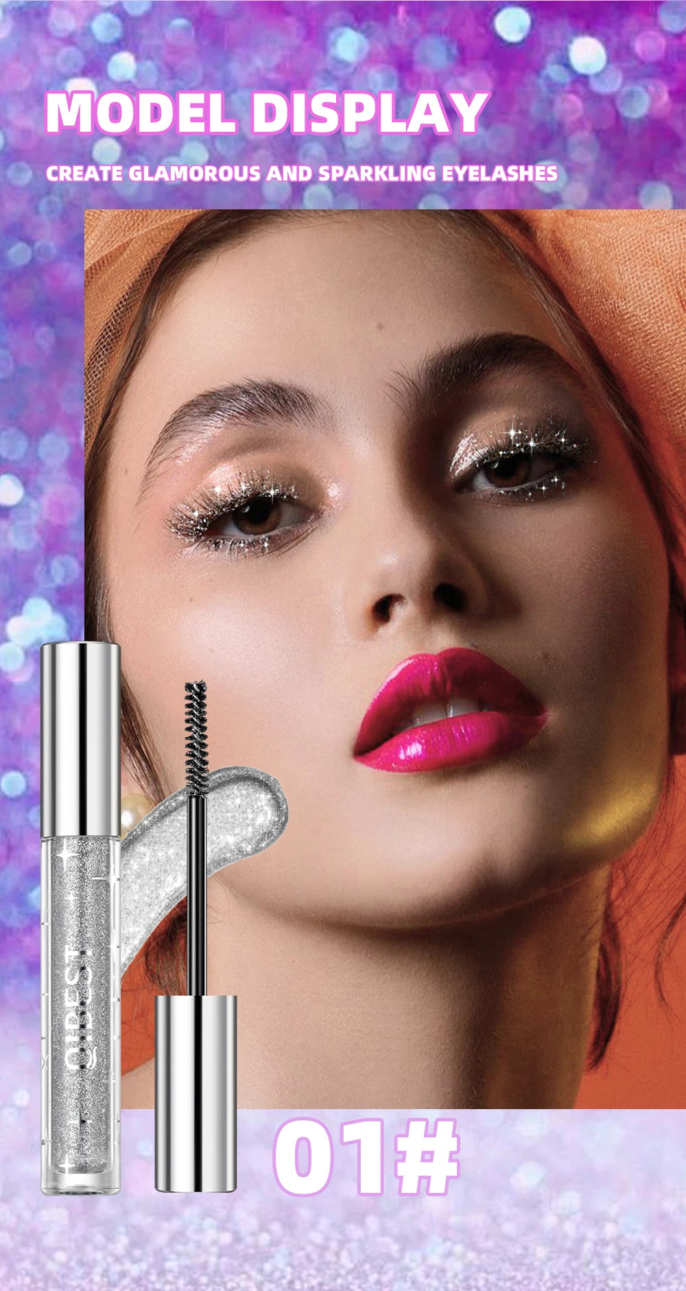 QIBEST Diamond Glitter Mascara Long Lasting Quick Dry Curling Extension Eyelashes Mascara Beauty Shiny Cosmetic For Women Makeup