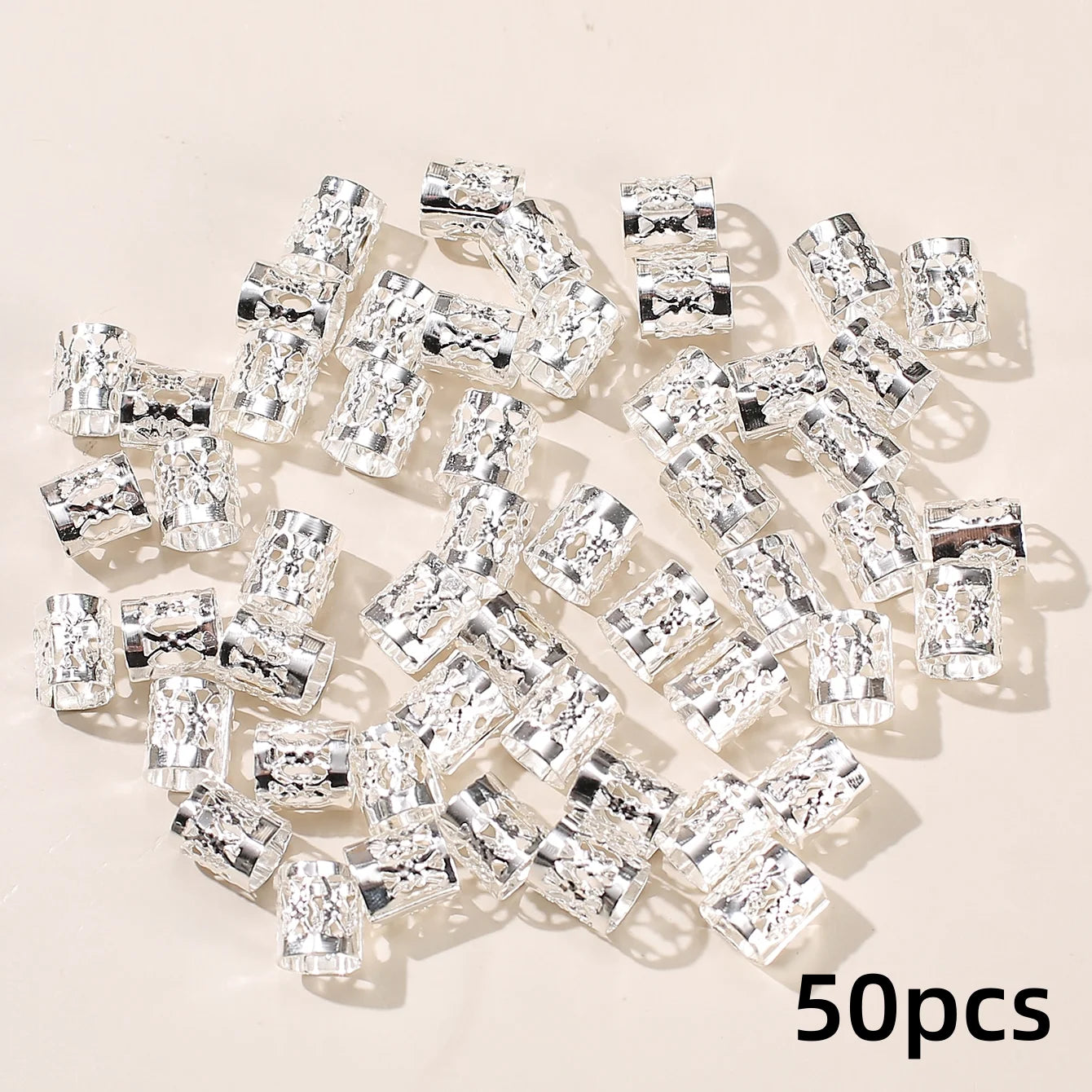 50pcs Metal Hollow Out Hair Ring Accessories,Beads Hair Braid Rings Clips Dread Locks Hair Braiding Metal Cuffs Decoration