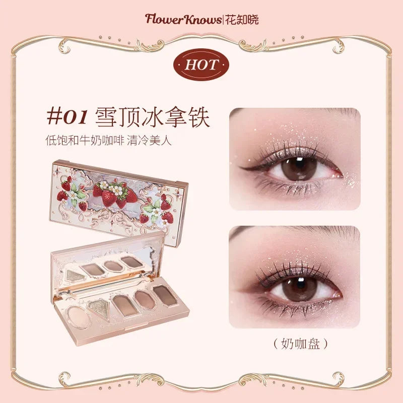 Flower Knows Swan Ballet Eyeshadow Palette Matte Fine Shimmer Pearl Face Palette 6 Colour Glitter Eye Shadow