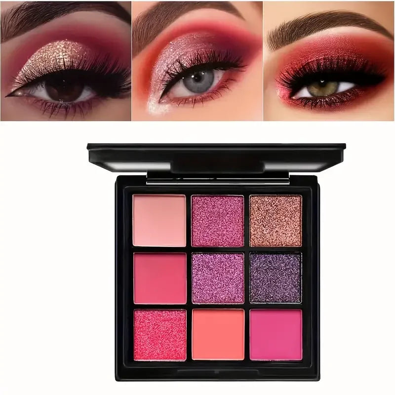 9-Grid Red Eyeshadow Palette Purple Glitter Pearlescent Matte Eye Shadow Shimmer Makeup Long Lasting Women Beauty Eye Cosmetics