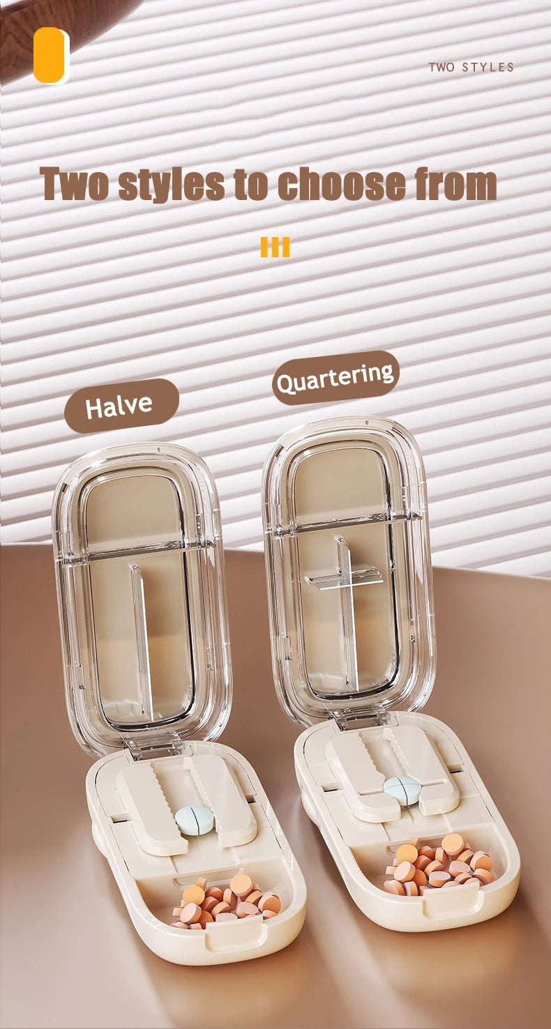 Pill Cutter With Invisible Storage Box Portable 2 In 1 Mini Drug Tablet Medicine Small Small Medicine Box Health Care Pills Case