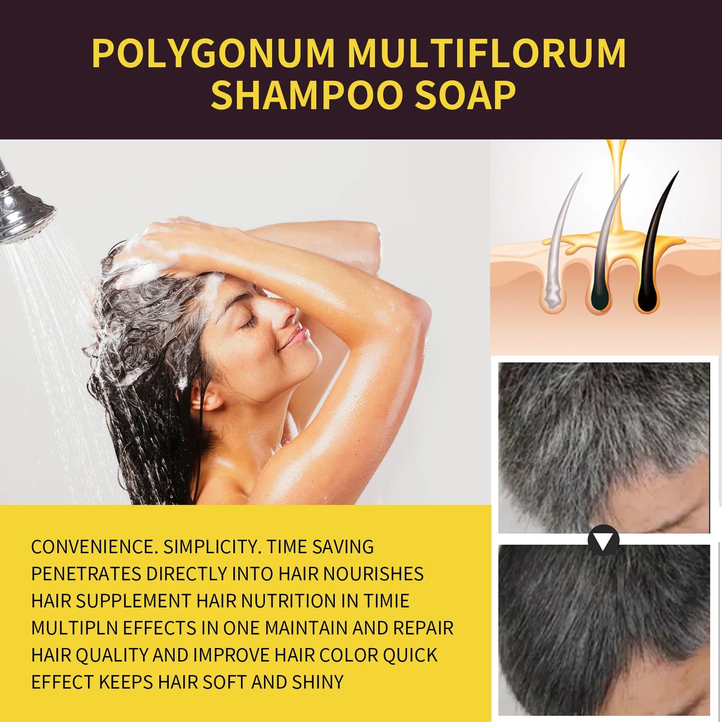 100ml/500ml Hair Dye Shampoo 3in1 Darkening Hairs Instant Gray To Black Polygonum Multiflorum Natural Coloing Cover for Women