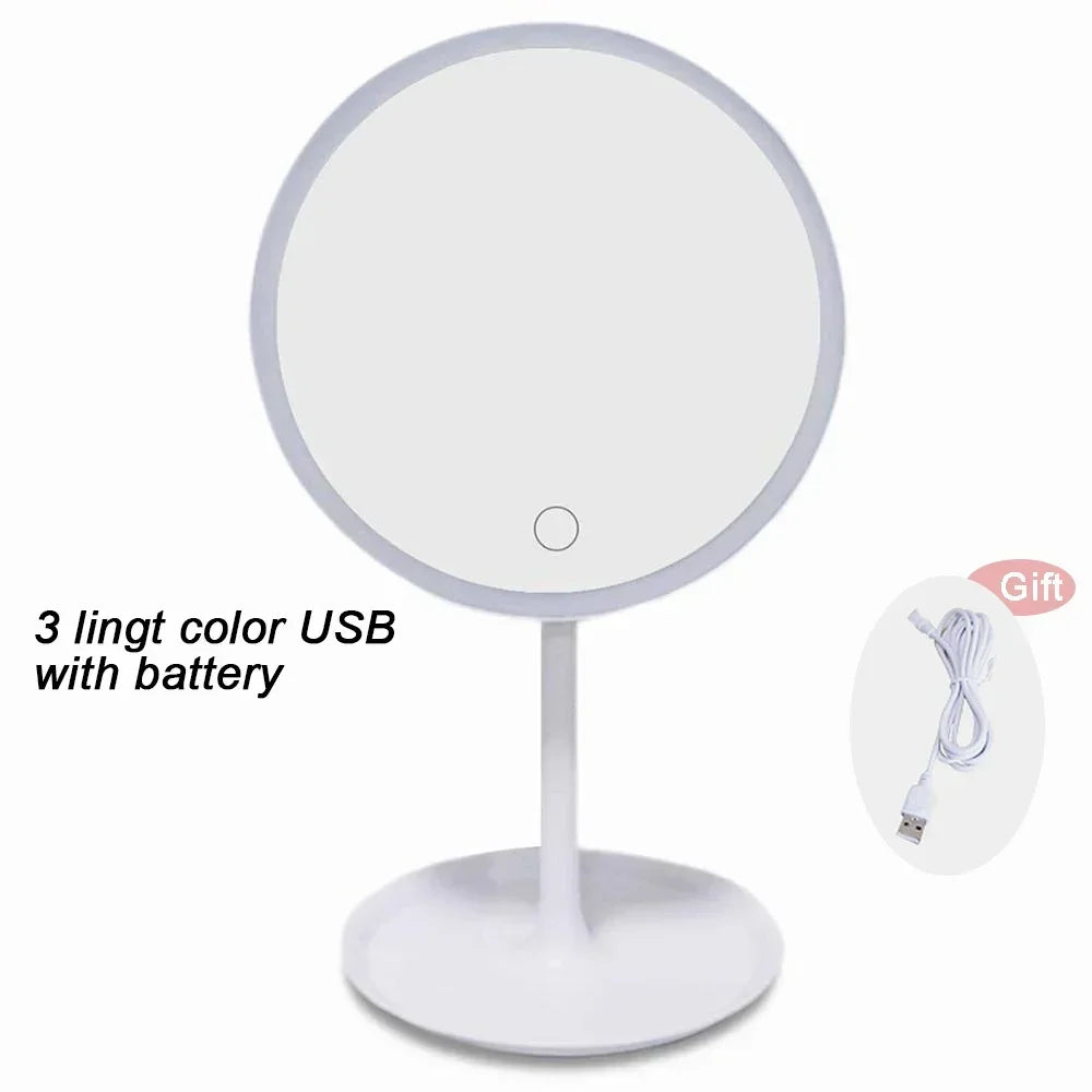 1PC Detachable 3 Modes Makeup Mirror With Light LED Daylight Vanity Mirror Storage Base Mirror With Light Gift USB Rechargable