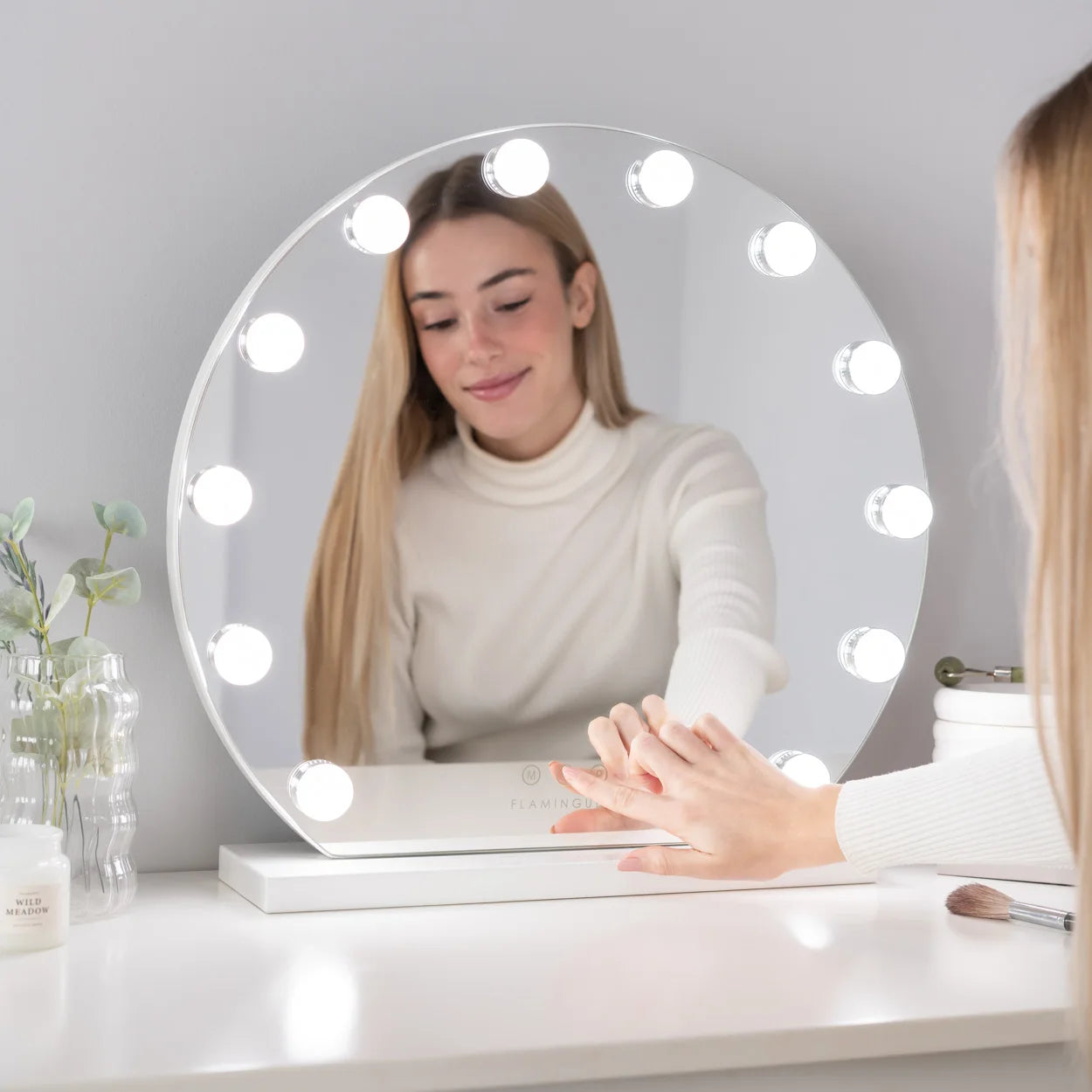 Flaminguuo mirror makeup light 12 lights LED dressing table makeup 3 modes light mirrors with light makeup mirror touch Control table makeup mirror Led Mirror Mirror medium makeup