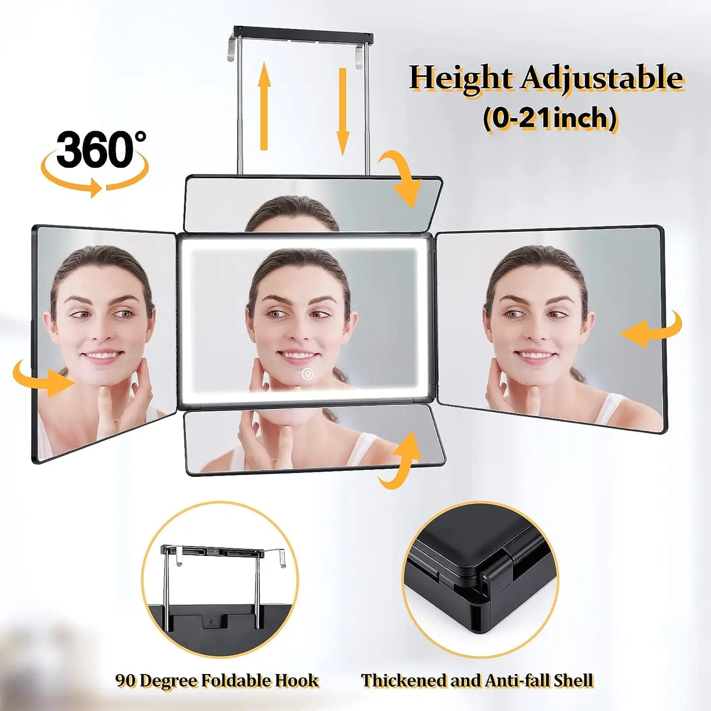 5 Way Mirror, Barber Mirror for Self Hair Cutting, 360° Mirror for Men Shaving, Makeup Mirror with Height Adjusta for Braiding