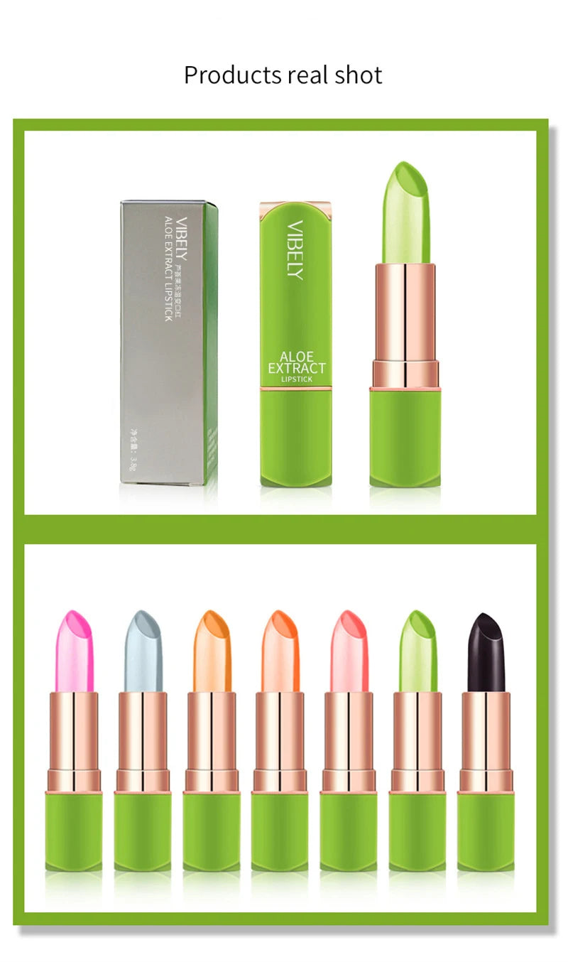 Spring Aloe Vera Moisturizing Lipstick Long Lasting Nouritious Lip Balm Temperature Changing Color lipgloss Lip Makeup Comestics