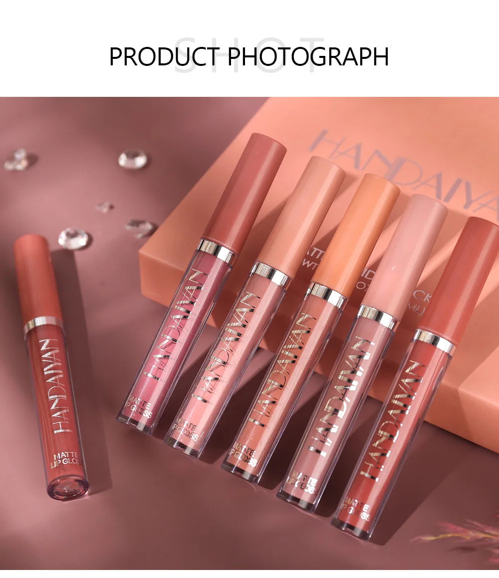 HANDAIYAN 6Pcs Liquid Velvet Matte Lip Gloss Red Lipstick Nude Makeup Women Long Lasting Waterproof Beauty Cosmetics