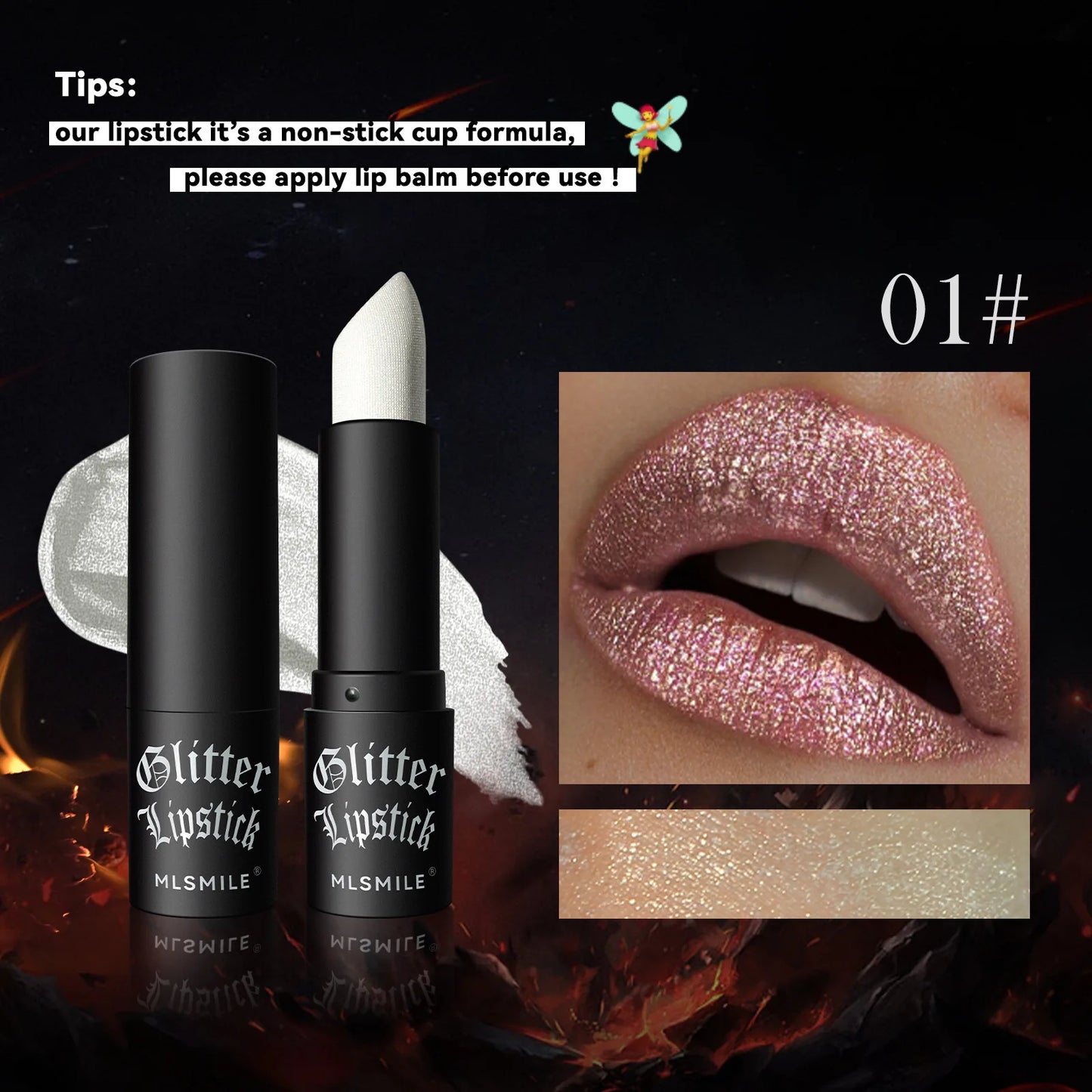 7Colors Glitter Lipstick Waterproof Long Lasting Diamond Pearlescent Metallic Lipstick Black Lipgloss Women Lips Makeup Cosmetic